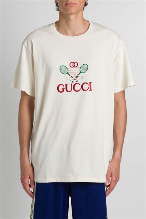 gucci tennis embroidered t shirt|Gucci tee shirts for men.